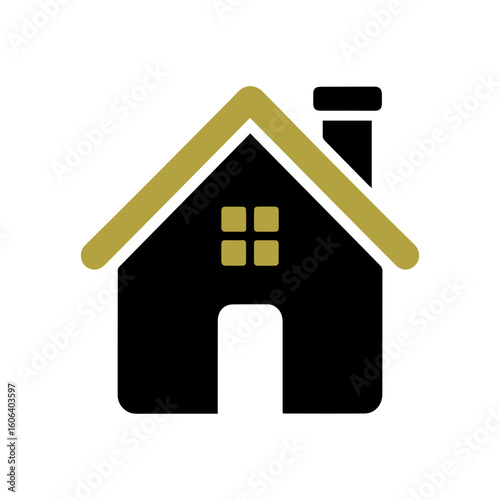 Simple home icon set in black and green, minimal house symbol with chimney, real estate property vector for web and apps.