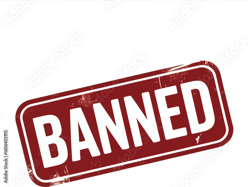 BANNED white letters on a maroon rectangle stamp with a transparent background