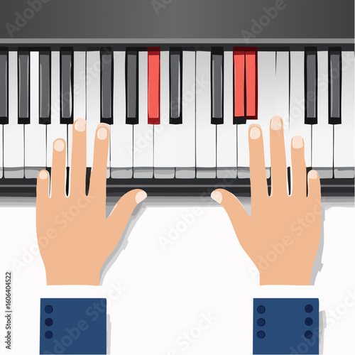 Hands playing piano keys musical performance illustration transparent background