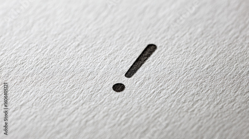 Exclamation mark printed textured paper with sharp focus and detail
