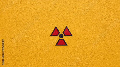 Radiation warning symbol on textured yellow wall background