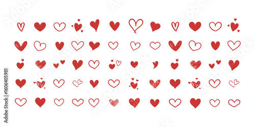 Maga of set red hand draw heart, good pixel