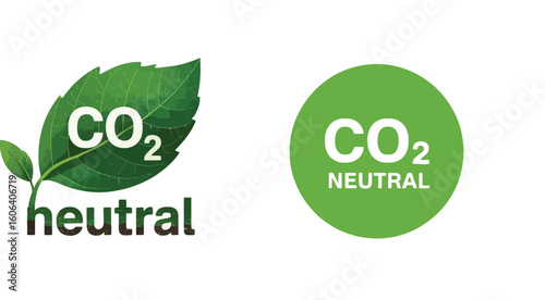 CO2 Neutral Concept Featuring Green Leaf, Circle Eco Icon on White Background