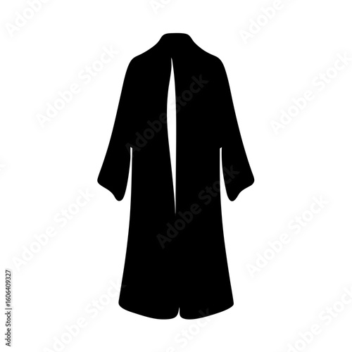 Black silhouette of a full length open front coat garment design