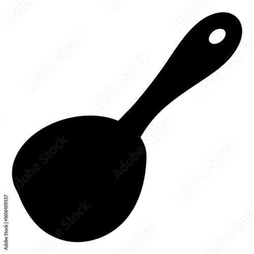 Stylized Black and White Silhouette of a Cooking Ladle with a Hole