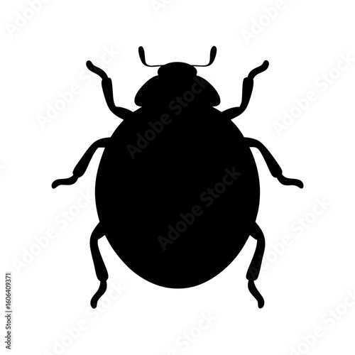 Silhouette of a beetle with antennae and six legs over white background