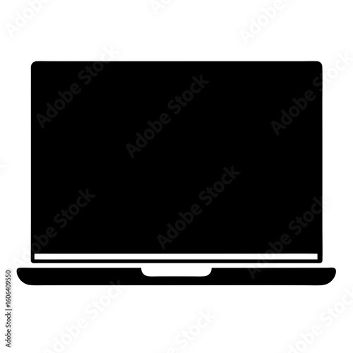 Black and White Minimalist Laptop Illustration with Rounded Edges and Clean Design