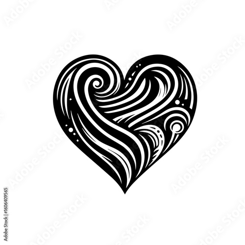 Red ornamental heart shape with swirly decorative lines, romantic abstract valentine symbol, love theme vector isolated on white background.