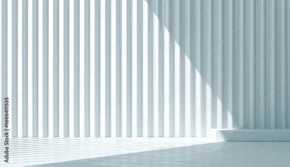Obraz premium Empty white room with vertical lines and a simple podium.