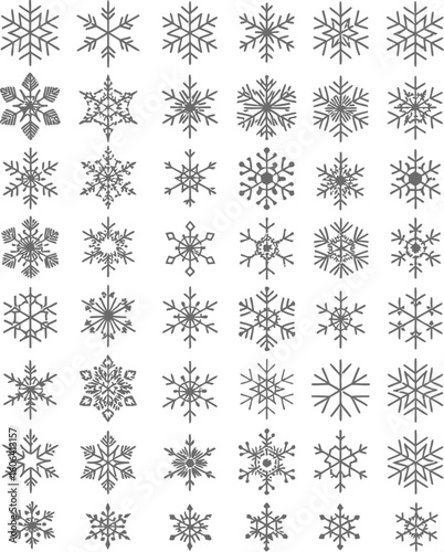 Gray Seamless Pattern of Stylized Winter Snowflakes on White Background