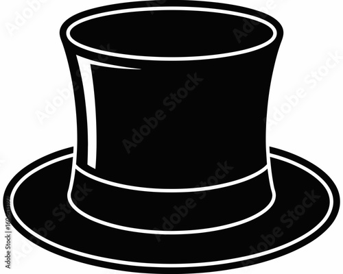 Classic black top hat silhouette isolated on white background