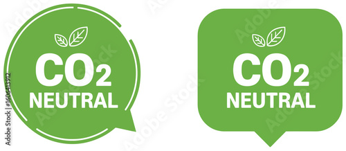 Green CO2 Neutral Symbol with Leaves, EcoFriendly Badge, Carbon Emission Label