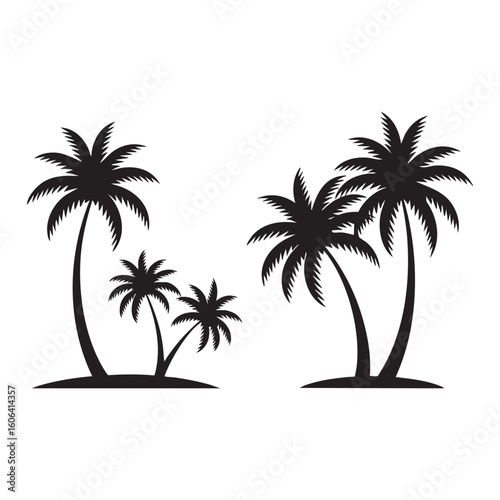 Silhouettes of palm trees on a white background representing a tropical island paradise