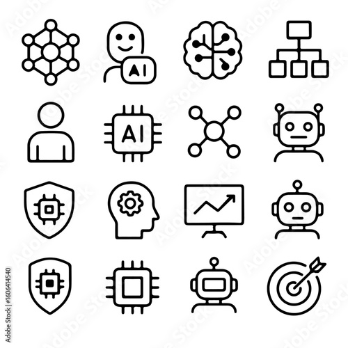 A comprehensive array of cutting-edge icons unveils a diverse set of concepts, including artificial intelligence, interconnected networks, and data processing.