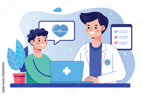 Young man consulting with doctor online about treatment options during a virtual medical appointment at home