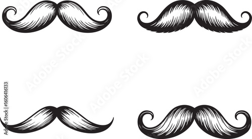 Hand drawn style Mustache silhouette set isolated on transparent background