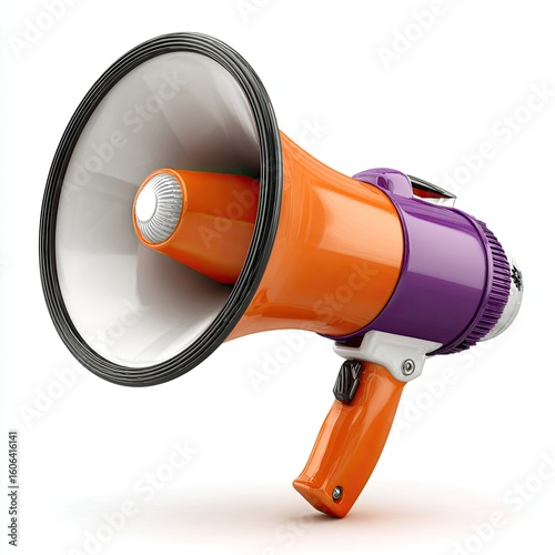 Orange and purple megaphone on white background