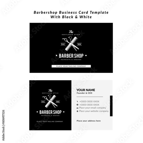 Barbershop business card template with black & white
