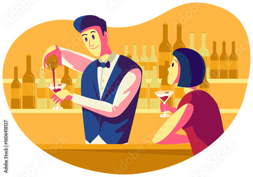 Bartender serving Drinks Illustration