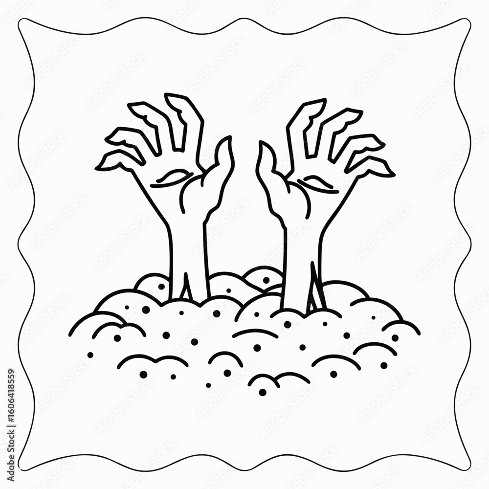 Fototapeta premium Zombie Hands Rising from Ground Horror Scene Vector Illustration