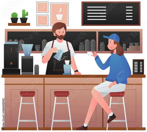 barista and customer in a coffee shop
