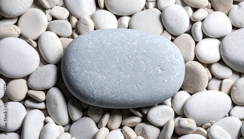 Light gray smooth pebble centered on a bed of white pebbles