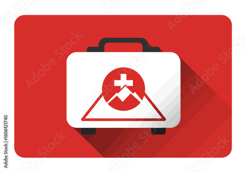 First aid kit icon for mountain rescue and alpine medicine. Flat design illustration of an emergency medical case with a cross and mountain symbol. Free Download First aid kit icon for mountain rescue and alpine medicine. Flat design illustration of an emergency medical case with a cross and mountain symbol. - GFXLoad