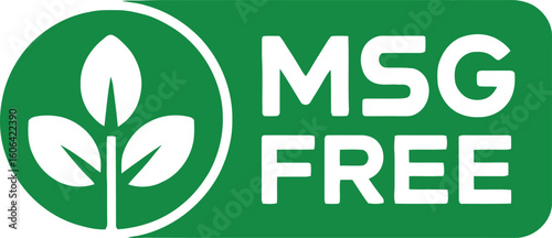 MSG Free Badge White Text on Green Rounded Square with Leaves Icon in Circle