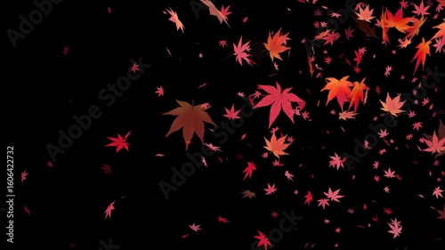 【透過素材】秋の紅葉：舞い落ちるもみじパーティクル：背景なし