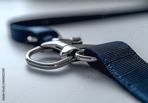Dog leash mockup with metal clasp on white surface

