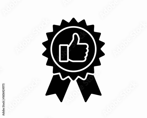 Black silhouette of a thumbs up award ribbon isolated on white background silhouette