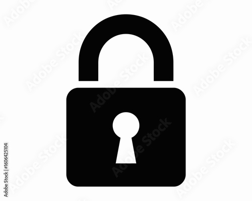 Black padlock silhouette with open shackle isolated on white background