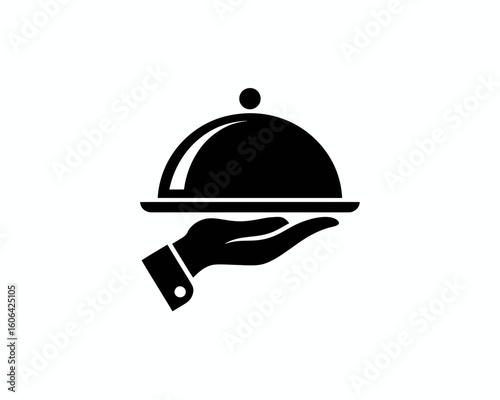 Hand holding a covered dish silhouette isolated on white background