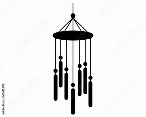 Simple black silhouette of a wind chime hanging isolated on white background silhouette