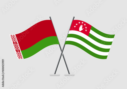 Belarus and Abkhazia vector flags crossed in simple 2D flat design