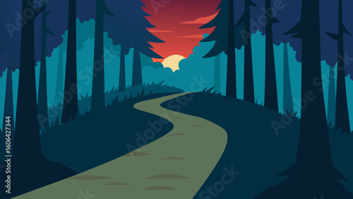 Forest Trail with Fading Light