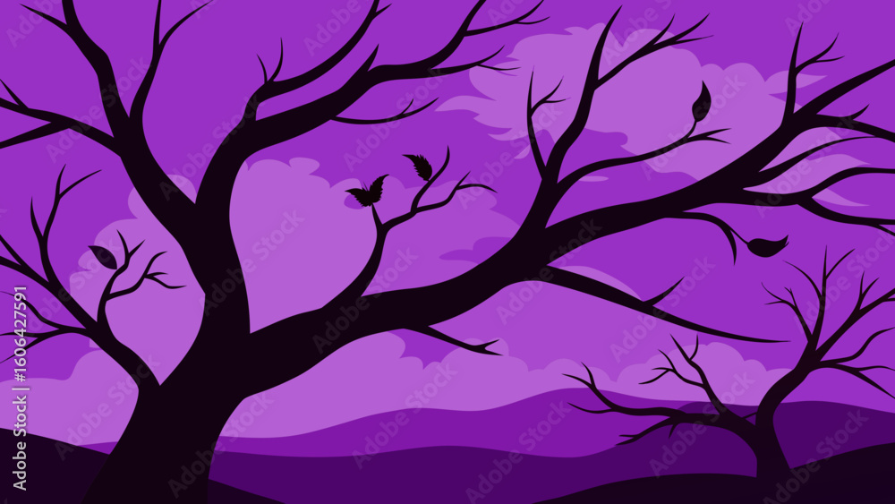 Fototapeta premium Silhouetted Tree Branches Against Purple Sky