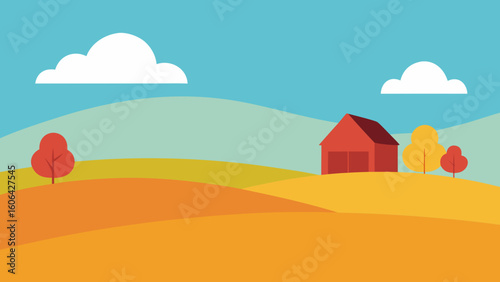 Serene Field with Barn and Autumn Sky