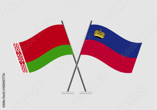 Belarus and Liechtenstein vector flags in patriotic flat graphic style