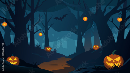 Dark Forest with Jack O Lantern Glow
