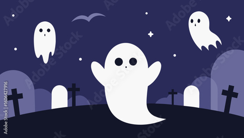 Ghostly Figures Floating Above Graveyard