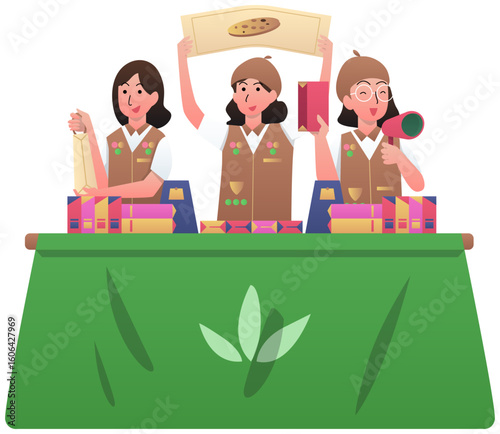 girl scout selling cookies