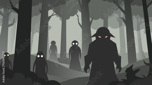 Monsters in Misty Forest Shadows