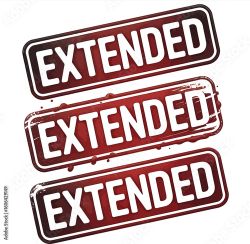 Three Burgundy Red Extended Banners in Grunge Style on a White Background