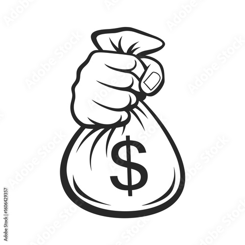 Hand holding a money bag with dollar sign illustration vector