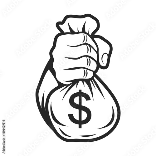 Hand holding a money bag with dollar sign vector
