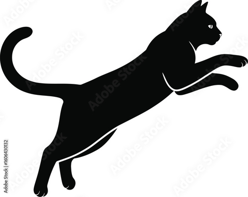 Black cat leaping dynamic pose silhouette jumping