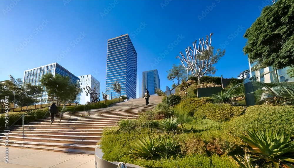 Fototapeta premium Golden Hour in Walkable Downtown Culver City Street Scene 