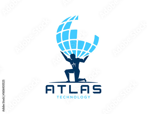 Atlas lifting globe logo, vector design illustration