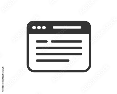 Web site webpage icon, website page with text in browser window simple vector pictogram sign symbol